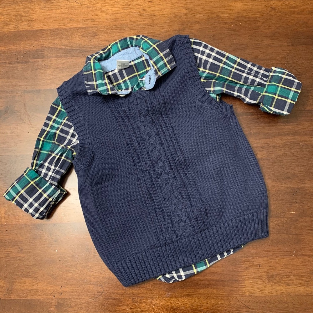 Gymboree |Sweater Vest and Plaid Long Sleeve Shirt - Picture 2 of 6